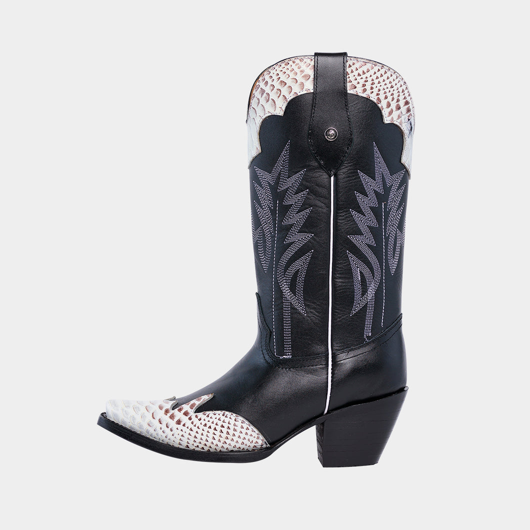 D1081 - Bota puntal snake print negro
