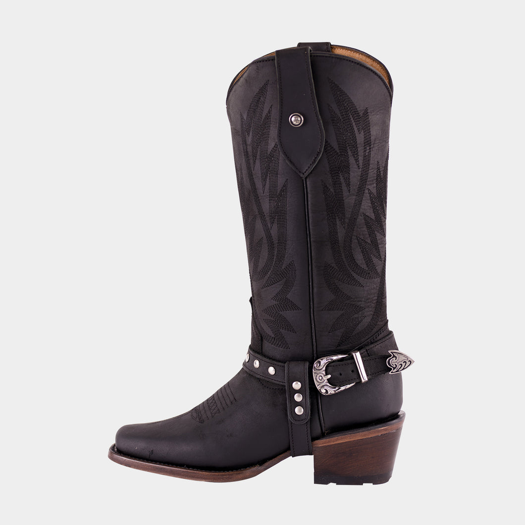 D1093 - Bota rodeo con cinto crazy negro