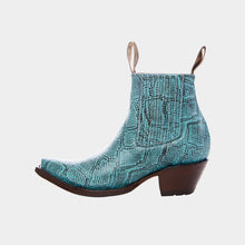 Load image into Gallery viewer, D2094 - Botín puntal grabado anaconda azul turquesa/café/topo
