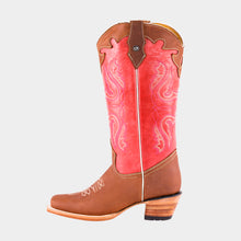 Cargar imagen en el visor de la galería, D5001 - Bota rodeo de cuero crazy bronce/rosa
