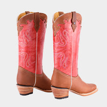 Cargar imagen en el visor de la galería, D5001 - Bota rodeo de cuero crazy bronce/rosa
