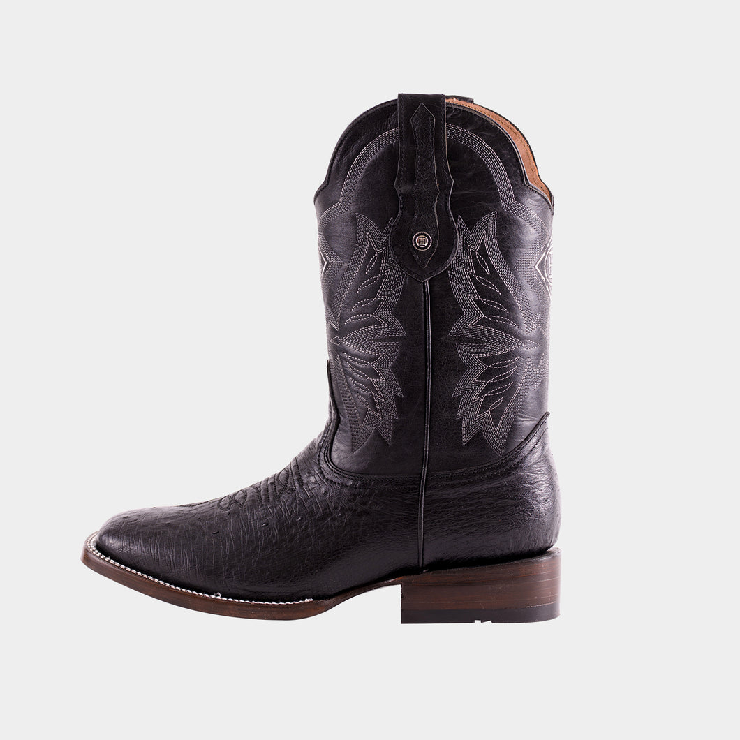 EB2001 - Bota bulldog panza avestruz negro exótico