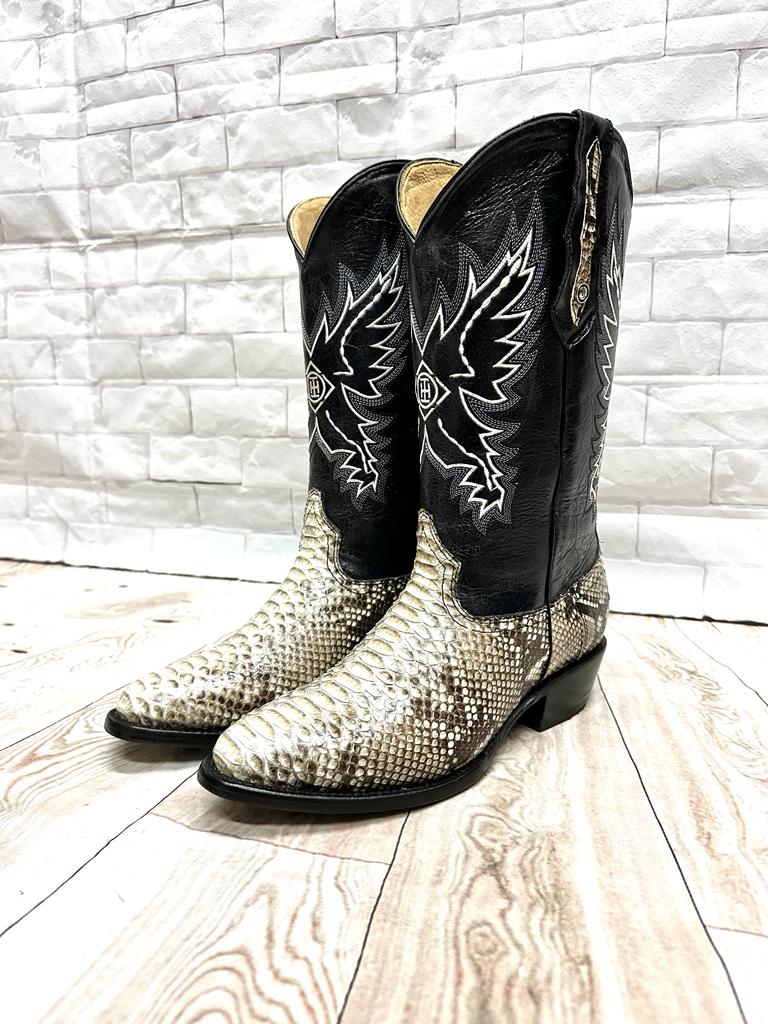 Pitón Botines De Piel De Vibora EO3003 Bota Oval Pitón Natural