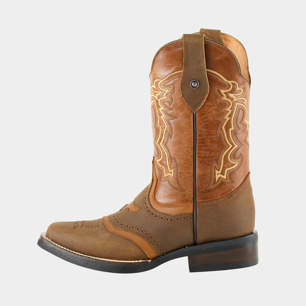 H4003 - Bota rodeo antifaz de hule crazy oro/cajeta