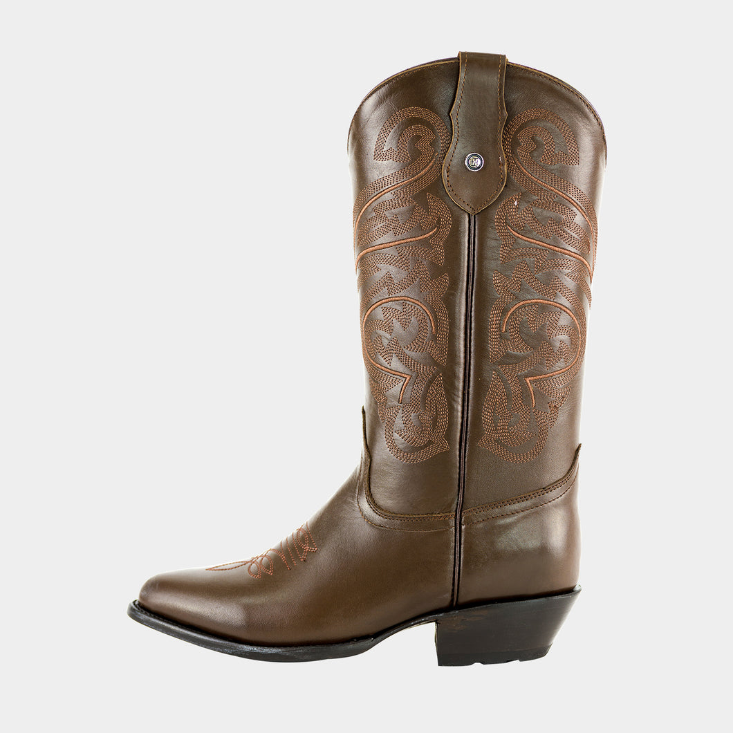 H6002 - Bota oval bordada atanado café
