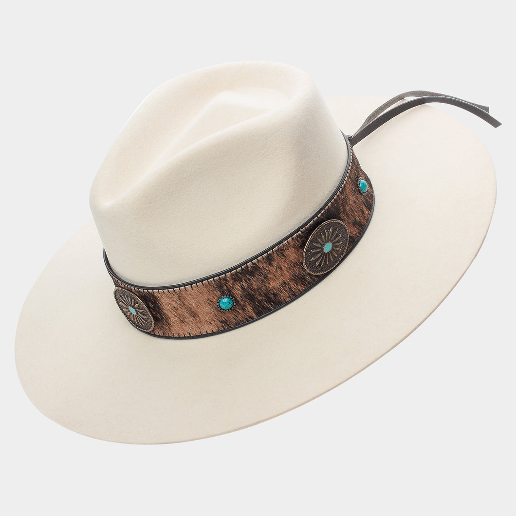 STTRIANG4002 - Texana triángulo blanco hueso toquilla pelo de res piedra azul